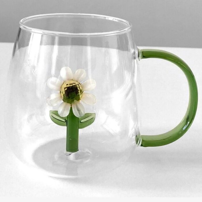 ⁦كاسة زجاج بتصميم وردة عباد الشمس لون أخضر⁩ - الصورة ⁦2⁩