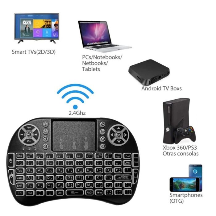 ⁦لوحة مفاتيح مع ماوس يدعم العربية لاسلكية صغيرة 2.4G بإضاءة خلفية قابلة للشحن USB⁩ - الصورة ⁦3⁩