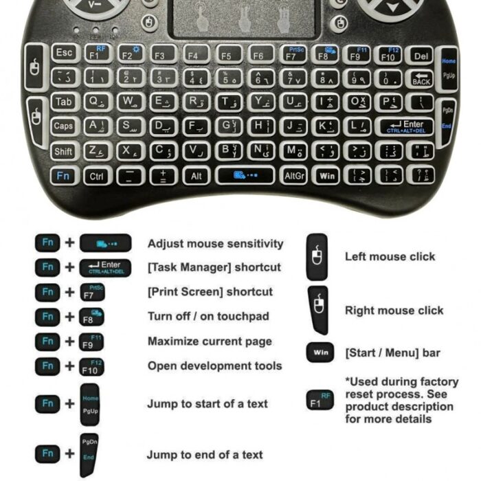 ⁦لوحة مفاتيح مع ماوس يدعم العربية لاسلكية صغيرة 2.4G بإضاءة خلفية قابلة للشحن USB⁩ - الصورة ⁦4⁩