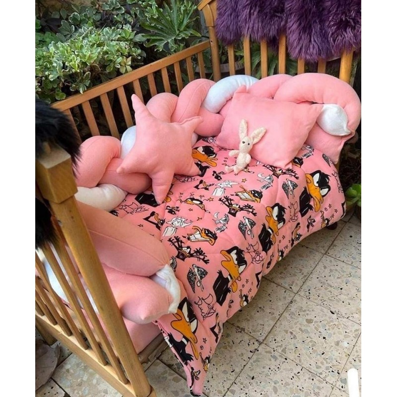 ⁦مفرش بيبي جدايل مخمل للأطفال (6 قطع) لون زهري وأبيض⁩ - الصورة ⁦1⁩