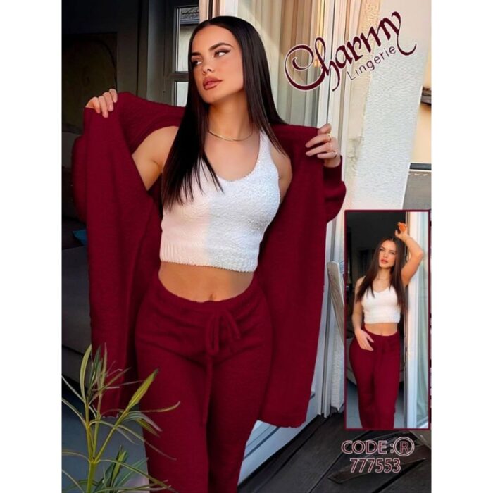 103377694_67de0df910478 طقم ستاتي 3 قطع لون خمري One Size - الصورة 1