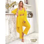 طقم ستاتي 3 قطع لون أصفر One Size