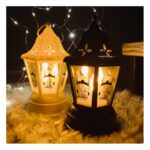 ⁦فانوس إضاءة ليد بداخله 3 شمعات لون أسود⁩ - الصورة ⁦2⁩