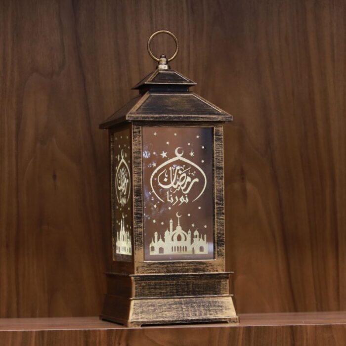 ⁦فانوس إضاءة ليد لون بني 33 * 14* 14 سم⁩ - الصورة ⁦2⁩