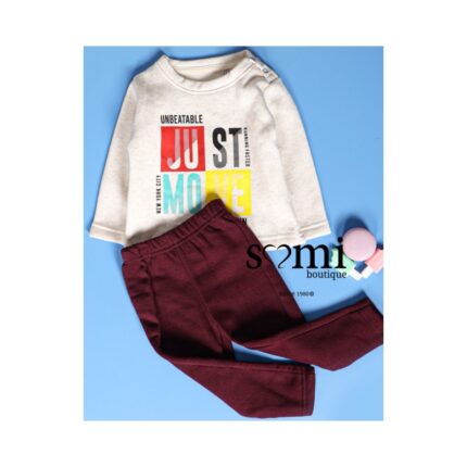 بجامة شتوية قطعتين للأطفال لون سكني وبنفسجي بتصميم Just Move من Sami Boutique
