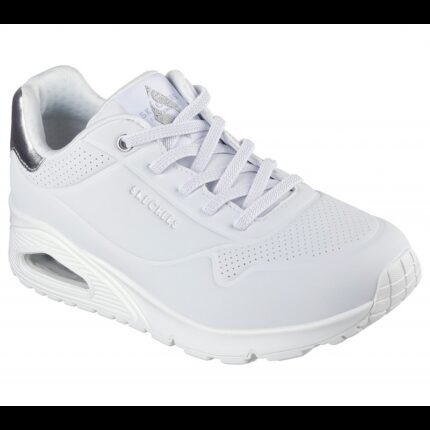 Skechers Women's Uno - Shimmer Away Shoes - حذاء سكيتشرز أونو - شيمر اويه للنساء لون فضي وأبيض