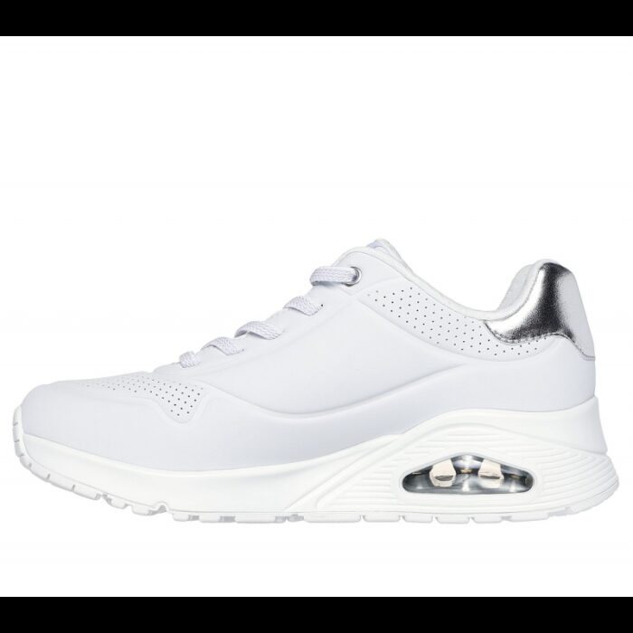 ⁦Skechers Women's Uno - Shimmer Away Shoes - حذاء سكيتشرز أونو - شيمر اويه للنساء لون فضي وأبيض⁩ - الصورة ⁦6⁩