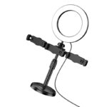 ⁦ستاند مكتبي مع حلقة مضيئة يحمل 3 جوالات  لتصوير لايفات من KAKUSIGA⁩ - الصورة ⁦2⁩