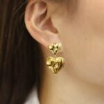 حلق ذهبي بتصميم قلب صغير وقلب كبير