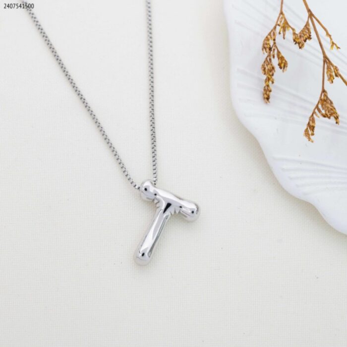 103377898_67de0f8ec09c7 سلسال فضي بتصميم حرف T منفوخ حجم وسط - الصورة 1