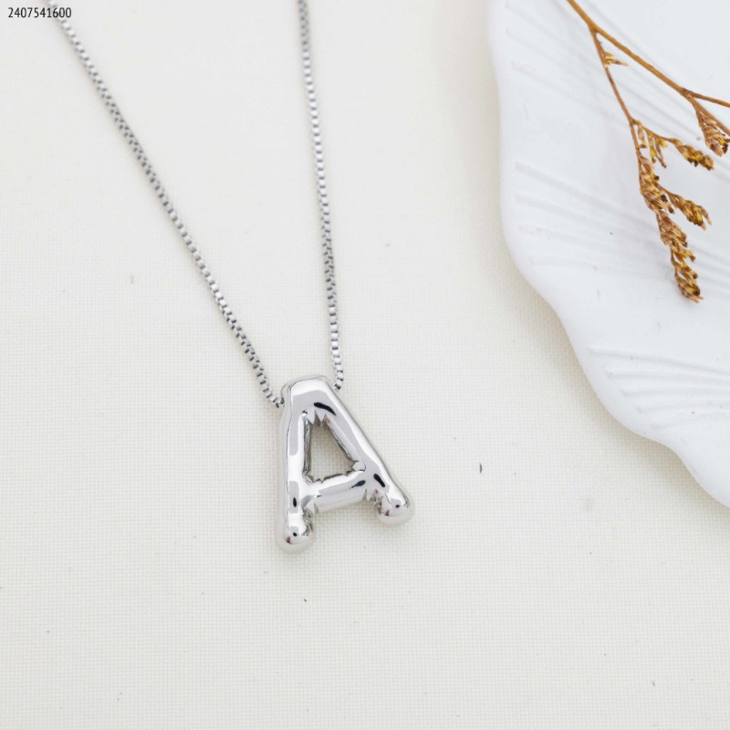 103377922_67de0fd28f8f1 سلسال فضي بتصميم حرف A منفوخ حجم وسط - الصورة 1