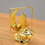 ⁦مبخرة معدنية دائرية قطر 9 سم بتصميم اهلا رمضان لون ذهبي⁩ - الصورة ⁦2⁩