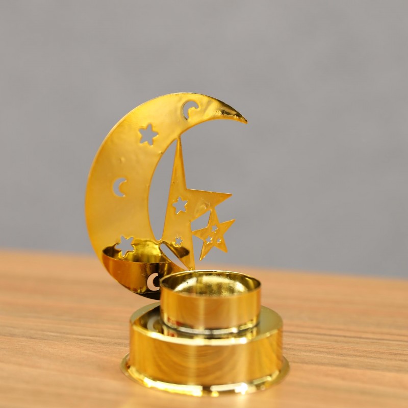 ⁦مبخرة معدنية بتصميم هلال رمضان لون ذهبي⁩ - الصورة ⁦1⁩