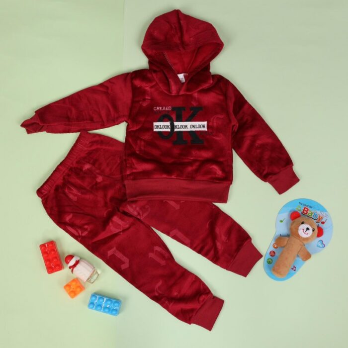 ⁦بجامة بتصميم طاقية (قطعتين) للأطفال لون خمري⁩ - الصورة ⁦4⁩