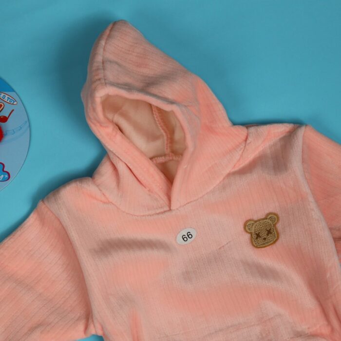 ⁦بجامة مبطنة بطاقية (قطعتين) للأطفال لون زهري⁩ - الصورة ⁦4⁩