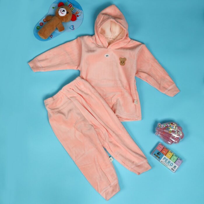 ⁦بجامة مبطنة بطاقية (قطعتين) للأطفال لون زهري⁩ - الصورة ⁦6⁩