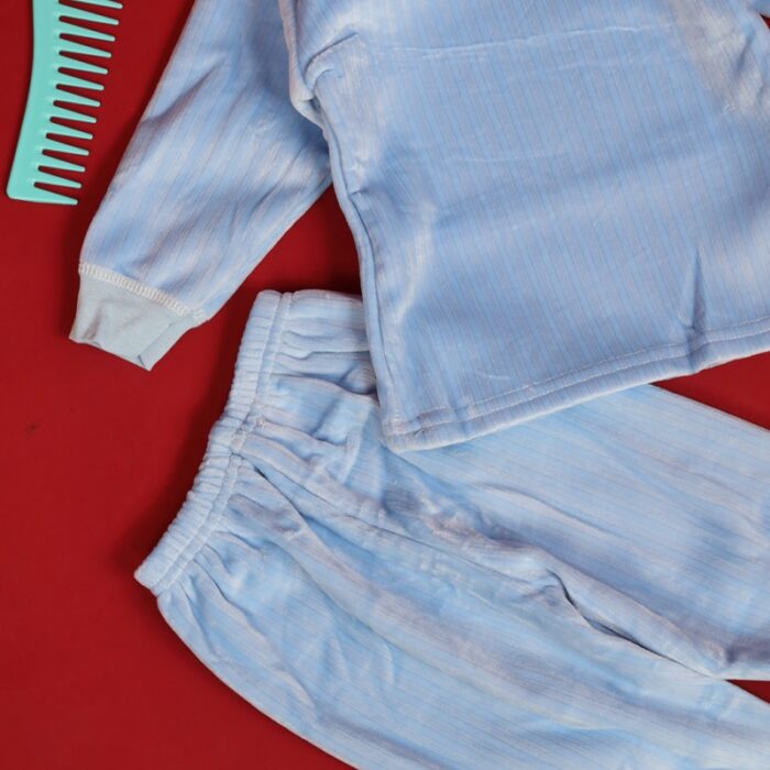 ⁦بجامة مبطنة بطاقية (قطعتين) للأطفال لون أزرق⁩ - الصورة ⁦4⁩