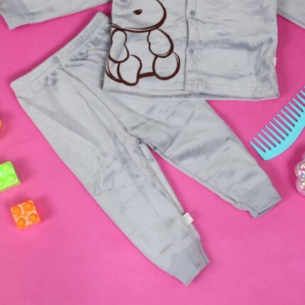 بجامة مبطنة (قطعتين) للأطفال لون رمادي فاتح