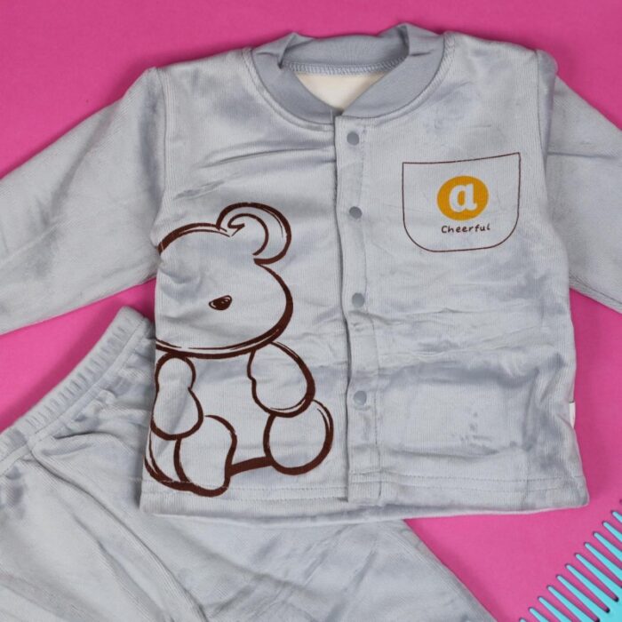 ⁦بجامة مبطنة (قطعتين) للأطفال لون رمادي فاتح⁩ - الصورة ⁦2⁩