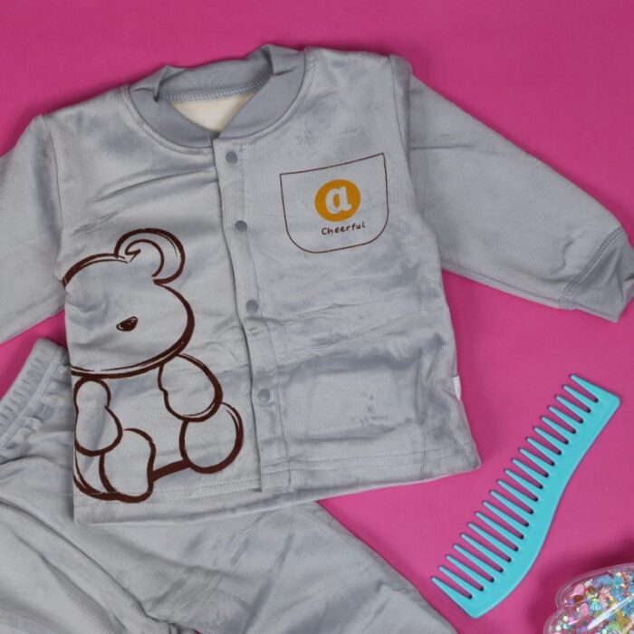 ⁦بجامة مبطنة (قطعتين) للأطفال لون رمادي فاتح⁩ - الصورة ⁦4⁩