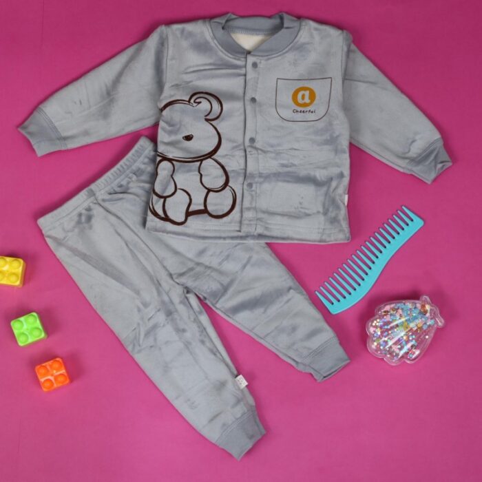 ⁦بجامة مبطنة (قطعتين) للأطفال لون رمادي فاتح⁩ - الصورة ⁦7⁩