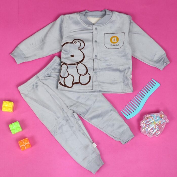 ⁦بجامة مبطنة (قطعتين) للأطفال لون رمادي فاتح⁩ - الصورة ⁦9⁩