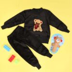 بجامة بتصميم رسوم الدب (قطعتين) للأطفال لون اسود