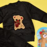 ⁦بجامة بتصميم رسوم الدب (قطعتين) للأطفال لون اسود⁩ - الصورة ⁦2⁩