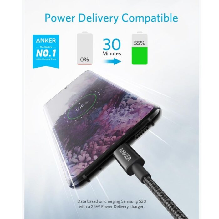 ⁦ANKER Durable Braided Fast-Charging USB-C to USB-C Cable 60W 3.3 Ft ( 1 M )⁩ - الصورة ⁦5⁩