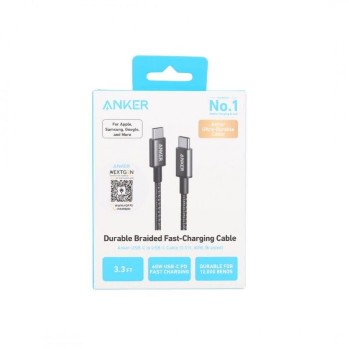 ⁦ANKER Durable Braided Fast-Charging USB-C to USB-C Cable 60W 3.3 Ft ( 1 M )⁩ - الصورة ⁦7⁩
