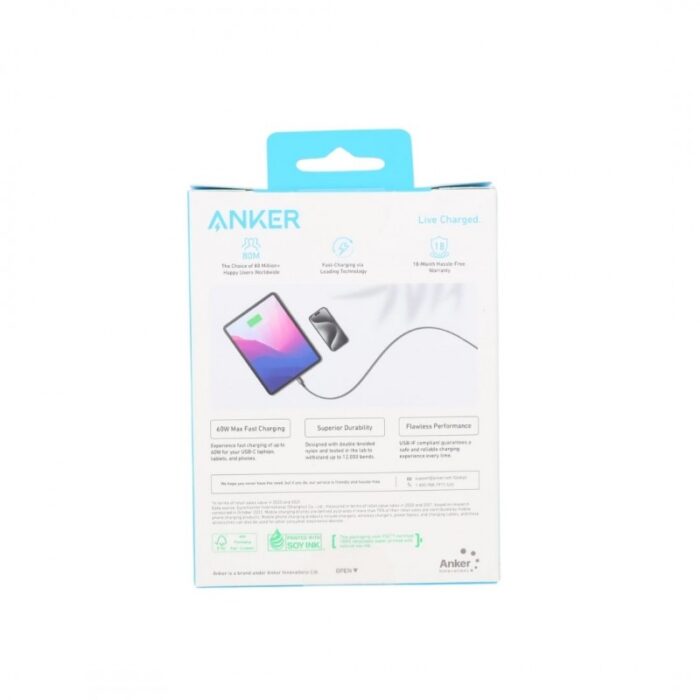 ⁦ANKER Durable Braided Fast-Charging USB-C to USB-C Cable 60W 3.3 Ft ( 1 M )⁩ - الصورة ⁦8⁩