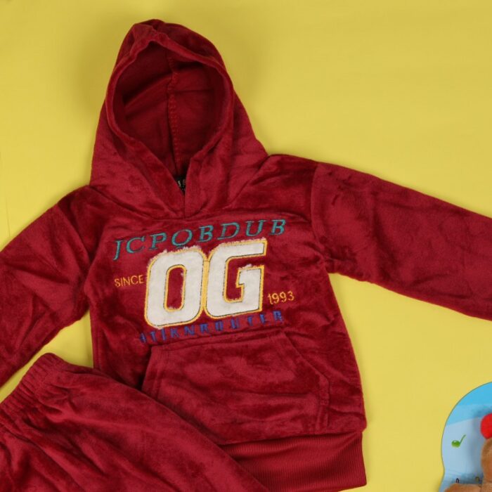 ⁦بجامة بأكمام طويلة وطاقية (قطعتين) للأطفال لون خمري وكحلي⁩ - الصورة ⁦3⁩