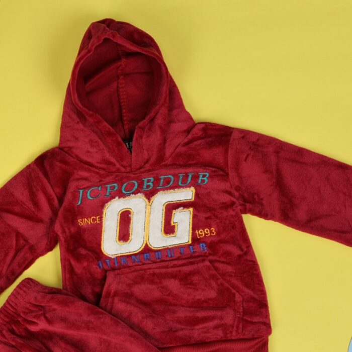 ⁦بجامة بأكمام طويلة وطاقية (قطعتين) للأطفال لون خمري وكحلي⁩ - الصورة ⁦5⁩