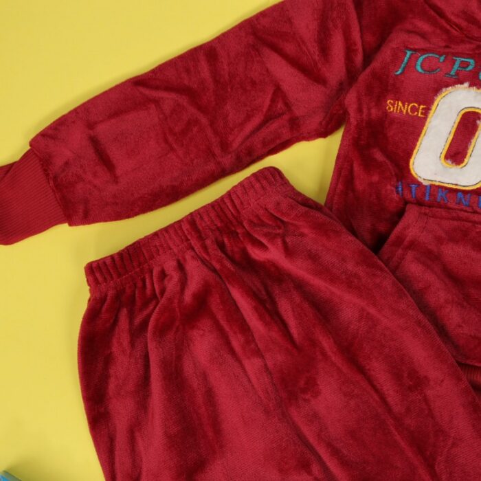 ⁦بجامة بأكمام طويلة وطاقية (قطعتين) للأطفال لون خمري وكحلي⁩ - الصورة ⁦7⁩