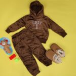 بجامة بتصميم رسوم الدب (قطعتين) للأطفال لون بني