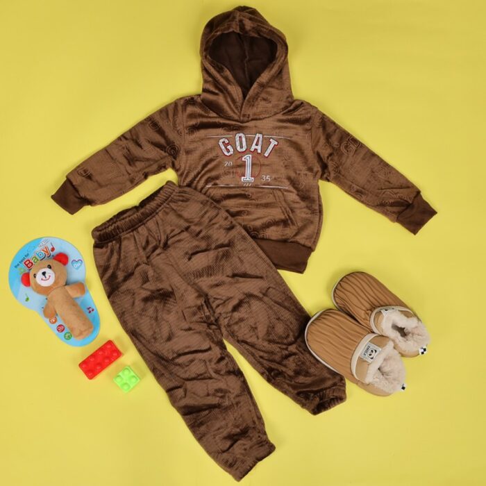 ⁦بجامة بتصميم رسوم الدب (قطعتين) للأطفال لون بني⁩ - الصورة ⁦9⁩