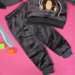 بجامة بتصميم رسوم الدب (قطعتين) للأطفال لون رمادي