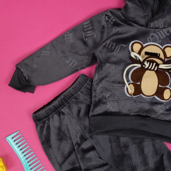 ⁦بجامة بتصميم رسوم الدب (قطعتين) للأطفال لون رمادي⁩ - الصورة ⁦4⁩