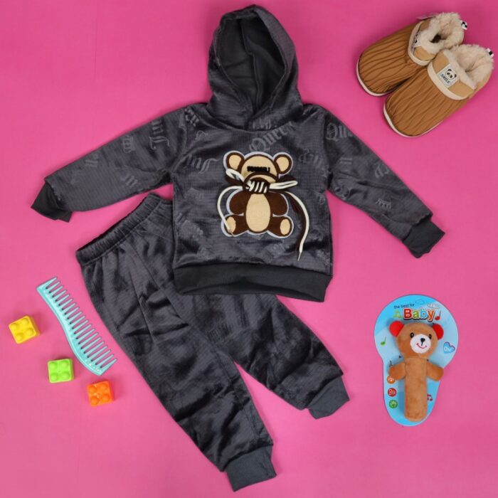 ⁦بجامة بتصميم رسوم الدب (قطعتين) للأطفال لون رمادي⁩ - الصورة ⁦7⁩