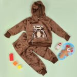 بجامة بتصميم رسوم الدب (قطعتين) للأطفال لون بني
