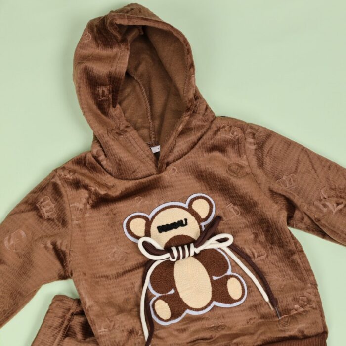 ⁦بجامة بتصميم رسوم الدب (قطعتين) للأطفال لون بني⁩ - الصورة ⁦4⁩