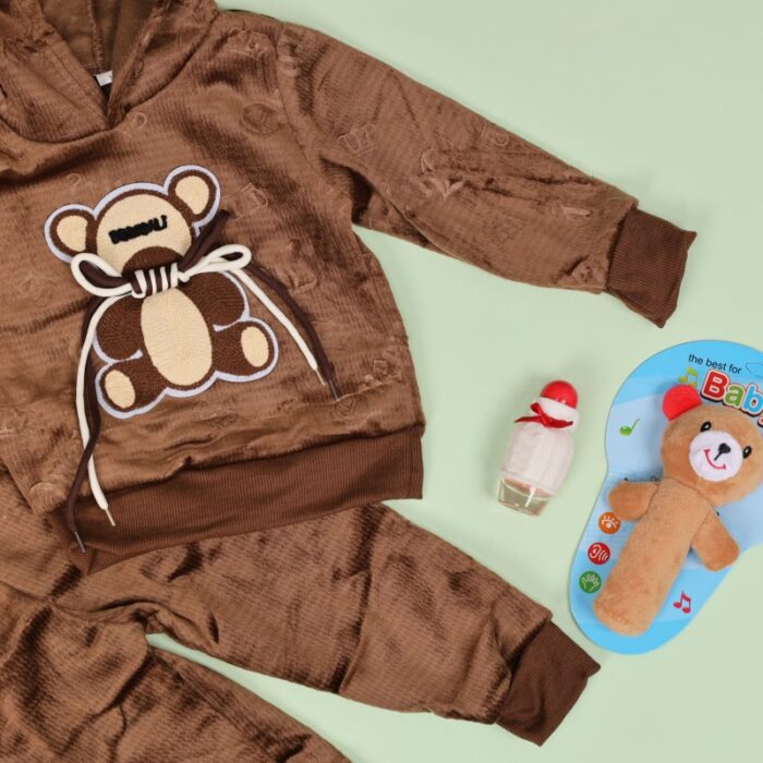 ⁦بجامة بتصميم رسوم الدب (قطعتين) للأطفال لون بني⁩ - الصورة ⁦5⁩