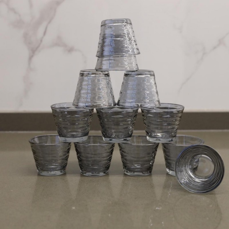 ⁦طقم فنجان قهوة سادة زجاج موشح رمادي 12 قطعة⁩ - الصورة ⁦1⁩