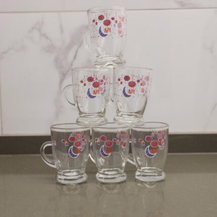 طقم كاسات شاي زجاج بتصميم رمضاناني 6 قطع سعة 125 مل