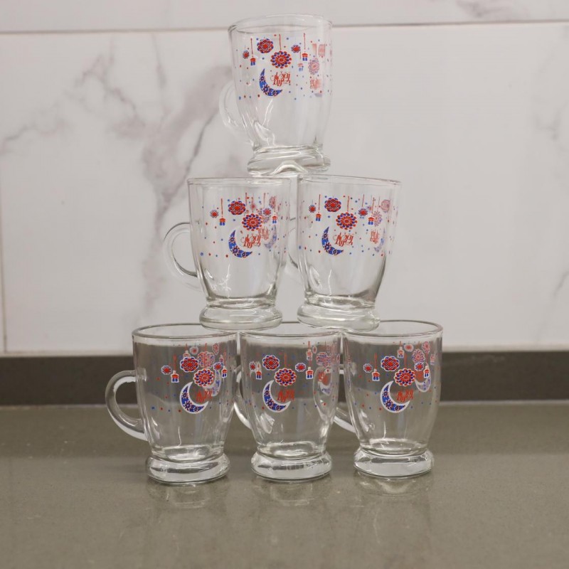 ⁦طقم كاسات شاي زجاج بتصميم رمضاناني 6 قطع سعة 125 مل⁩ - الصورة ⁦1⁩