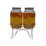 طقم شاف زجاجي عدد 2 مع قاعدة معدنية سعة 2 لتر