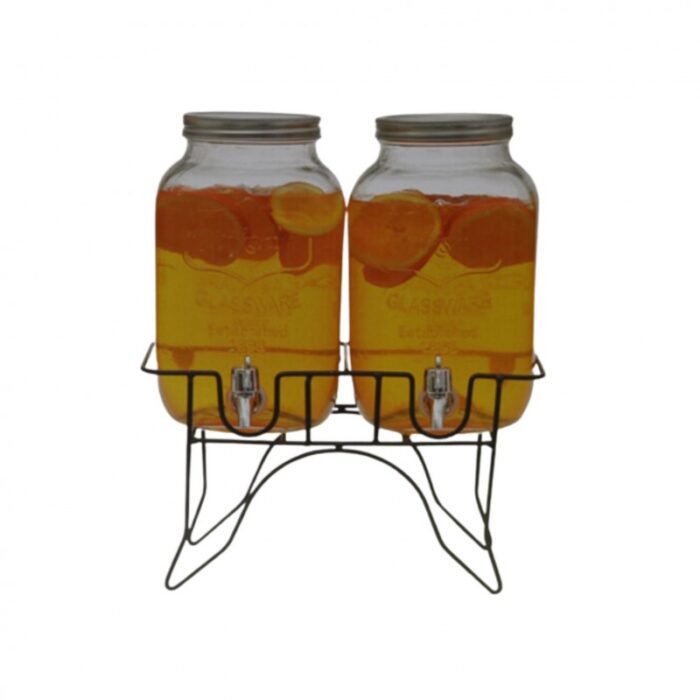 ⁦طقم شاف زجاجي عدد 2 مع قاعدة معدنية سعة 2 لتر⁩ - الصورة ⁦1⁩