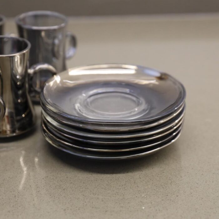 ⁦طقم كاسات زجاج شاي مع صحون 6 قطع لون سكني⁩ - الصورة ⁦3⁩