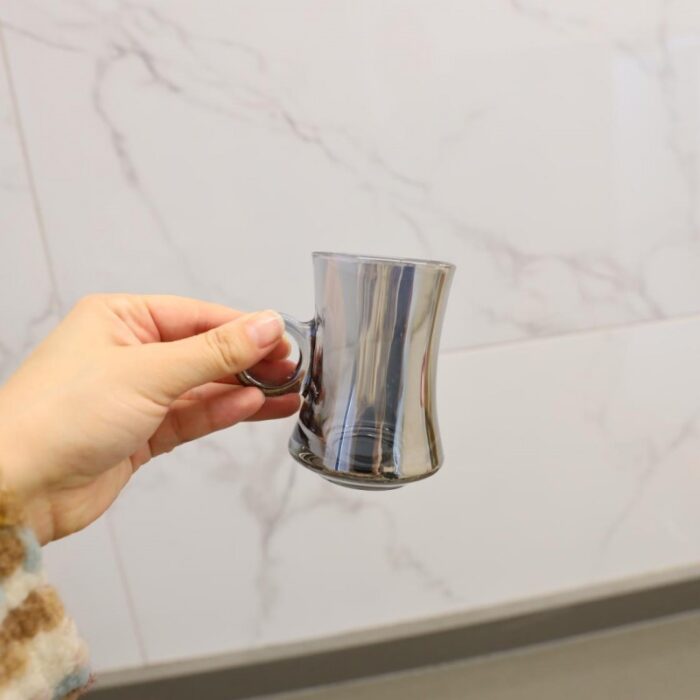 ⁦طقم كاسات زجاج شاي مع صحون 6 قطع لون سكني⁩ - الصورة ⁦5⁩