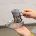 ⁦طقم كاسات زجاج شاي مع صحون 6 قطع لون سكني⁩ - الصورة ⁦7⁩